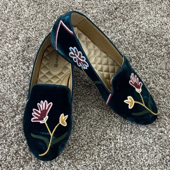 Sale!!! Birdies Women’s Azure Velvet Loafers with Floral Embroidery Size 9 - Picture 2 of 10